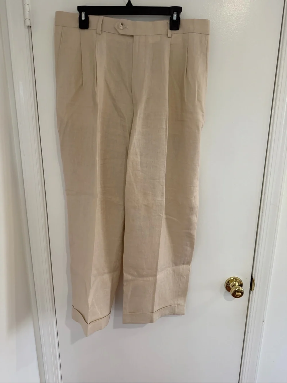 Paul Fredrick Men’s 100% Linen Pleated Dress Pants Ivory Classic Fit 40 Cuff Hem